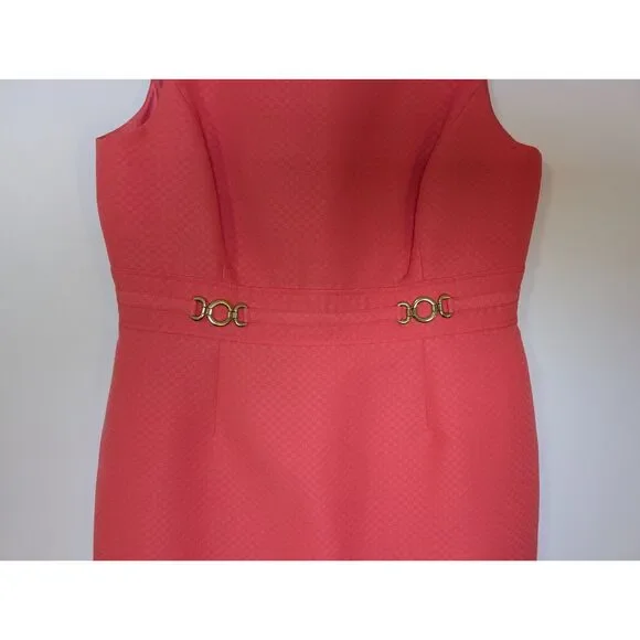 Tahari Levine Studio Sunset Salmon Sheath Dress 14 Sleeveless Career Coquette - Picture 4 of 8